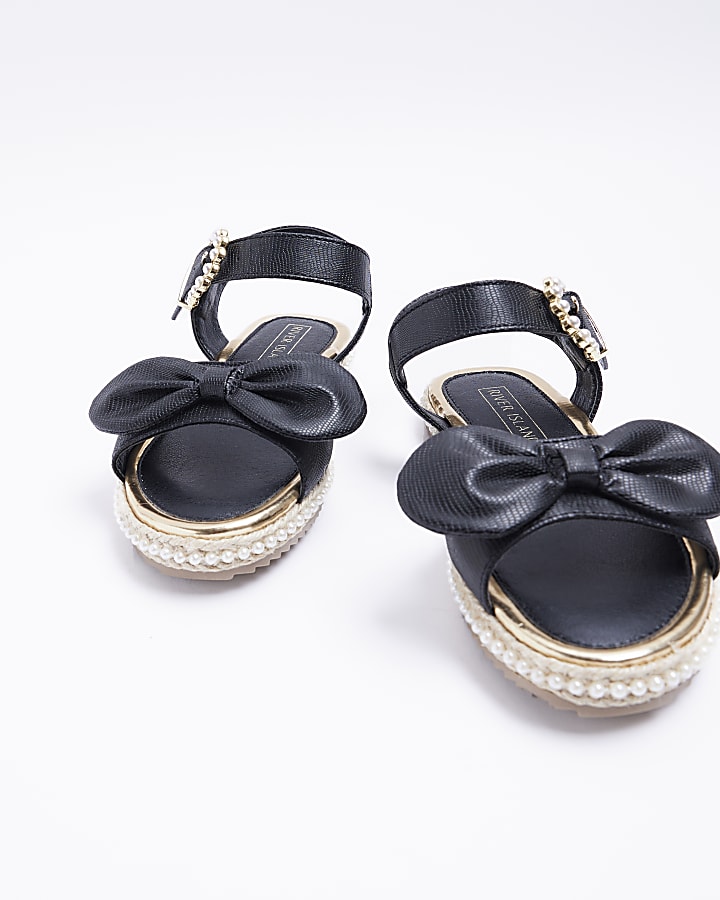 Girls black Pearl Embellished Sandals