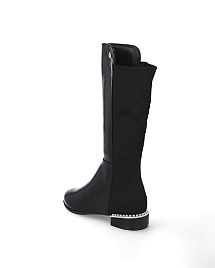 360 degree animation of product Girls black pearl heel knee high boots frame-6