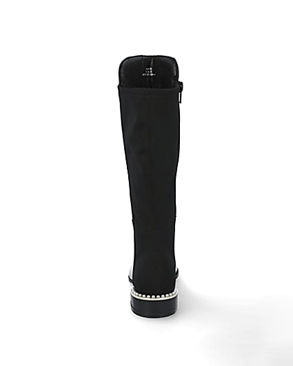 360 degree animation of product Girls black pearl heel knee high boots frame-9