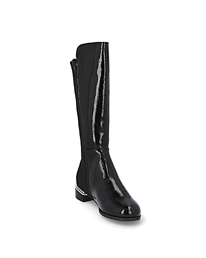 360 degree animation of product Girls black pearl heel knee high boots frame-19
