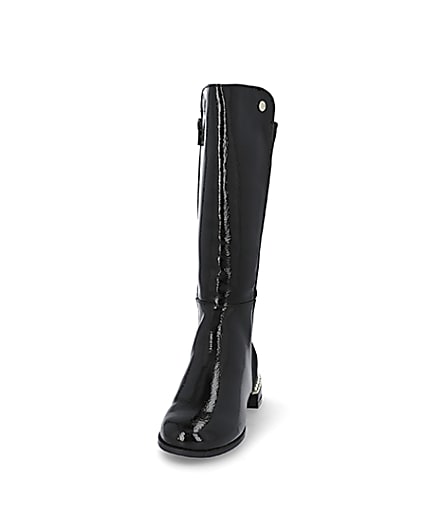 360 degree animation of product Girls black pearl heel knee high boots frame-22