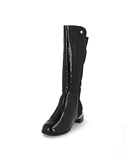 360 degree animation of product Girls black pearl heel knee high boots frame-23