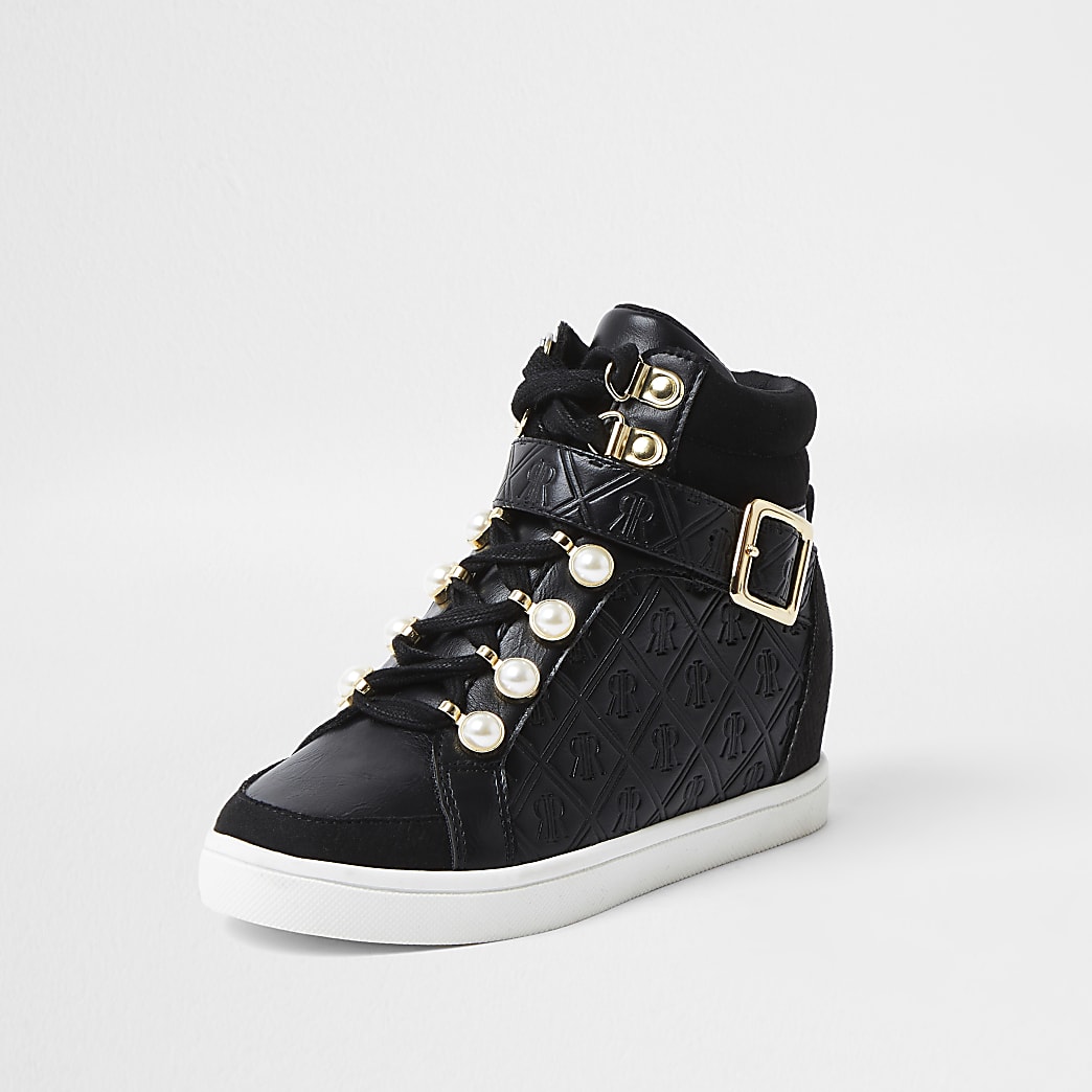 Girls black pearl monogram hi top Girls black pearl monogram hi top