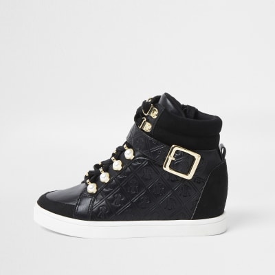 river island black and gold trainers