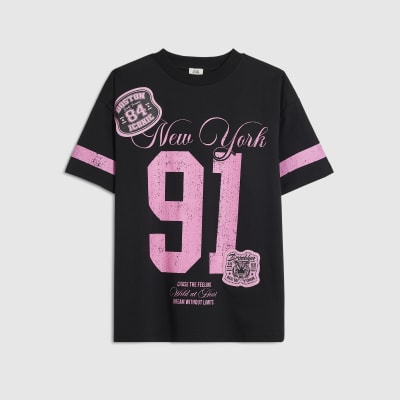 Girls Black Pink 91 Number T-Shirt