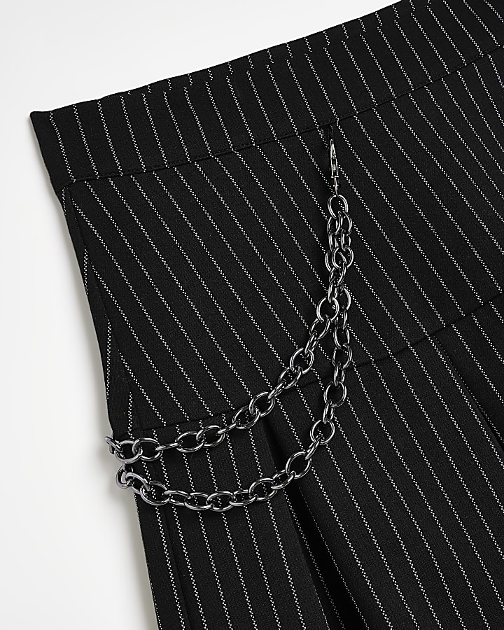 Girls black pinstripe pleat skirt