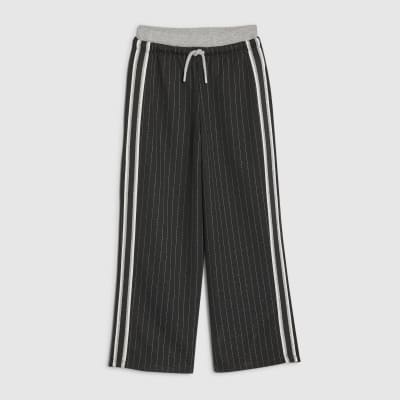 Girls Black Pinstripe Wide Leg Trousers