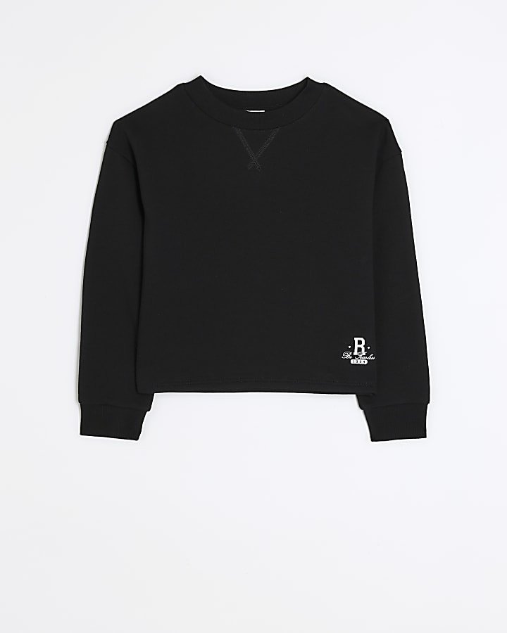 Girls black plain sweatshirt | River Island