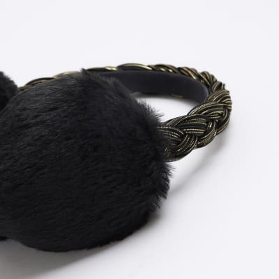 Girls black plait earmuffs River Island