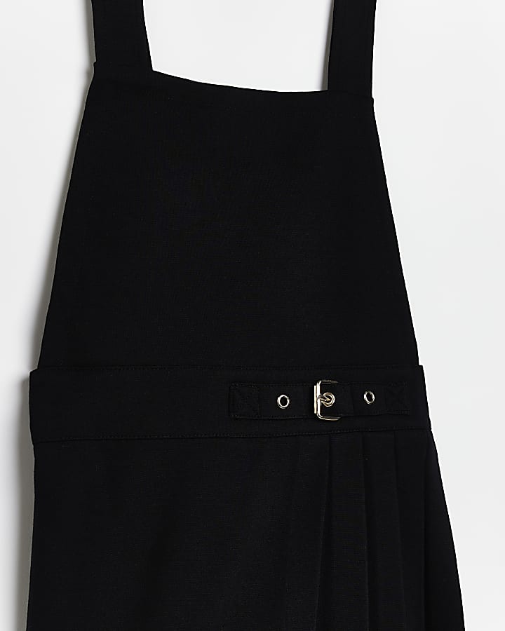 Girls black pleated skirt pinafore dress