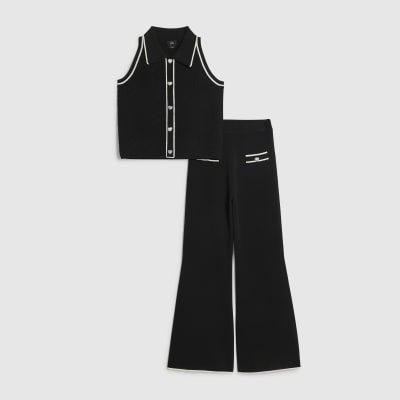 Girls Black Polo Top Set