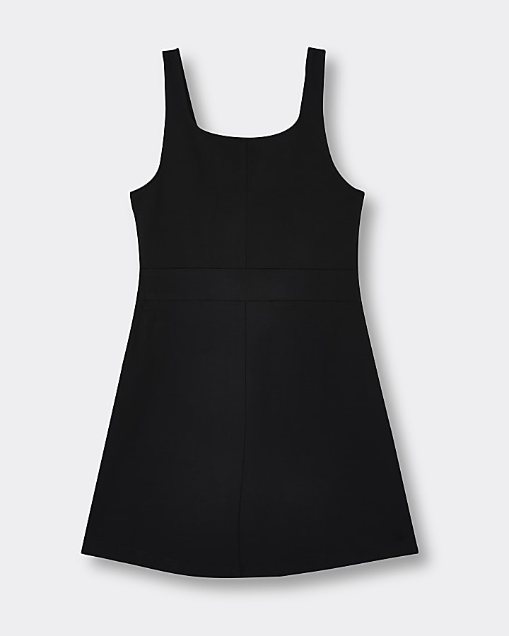 Girls black ponte pinafore dress