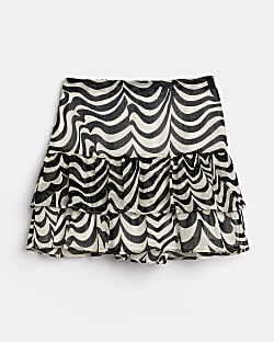 Girls black printed rara skirt