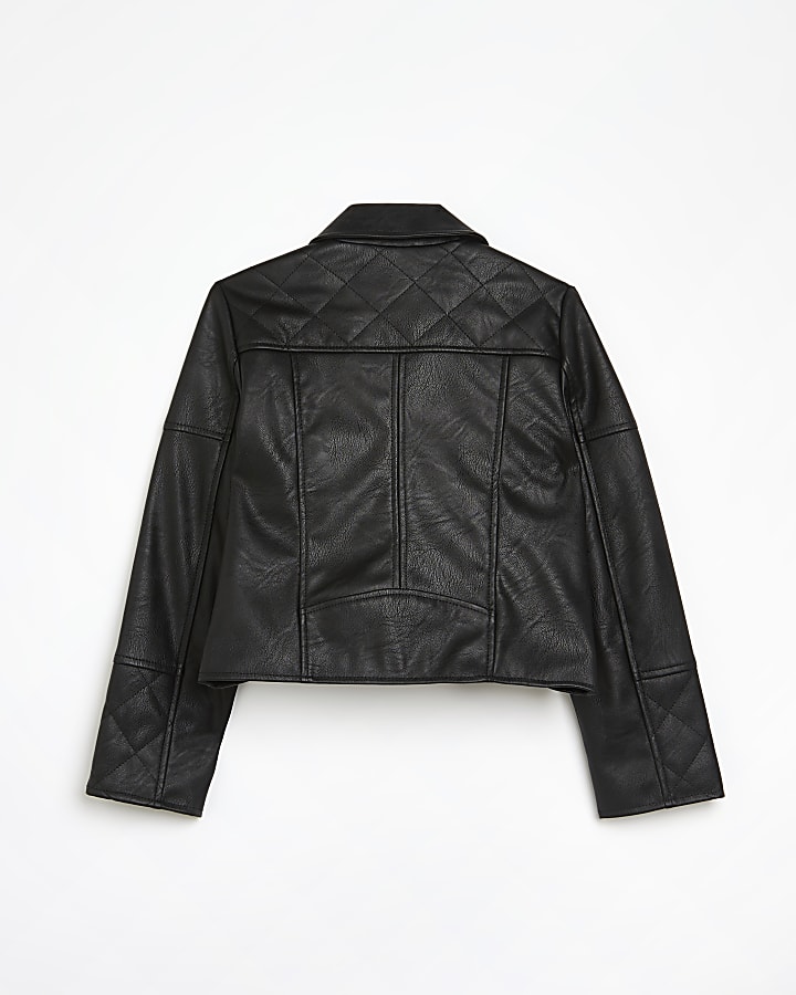 Girls black PU double zip biker jacket