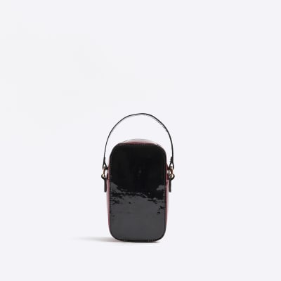Girls Black PU Embossed Mono cross body Bag