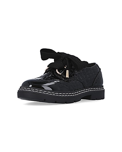 360 degree animation of product Girls black PU lace up brogues frame-0
