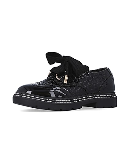 360 degree animation of product Girls black PU lace up brogues frame-1