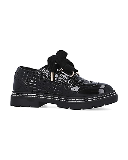360 degree animation of product Girls black PU lace up brogues frame-16