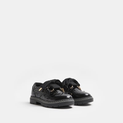 Girls black PU lace up brogues