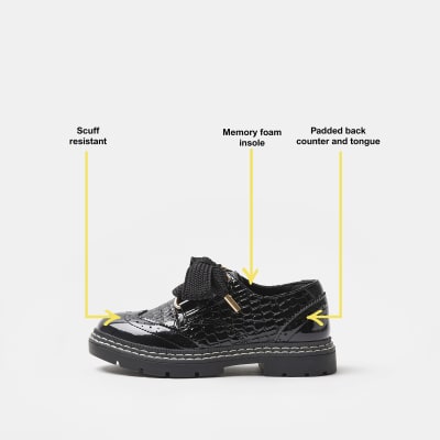 Girls black PU lace up brogues