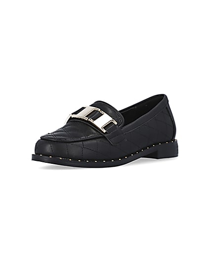 360 degree animation of product Girls Black PU Quilted Loafers frame-0