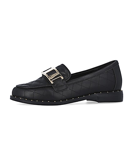 360 degree animation of product Girls Black PU Quilted Loafers frame-2
