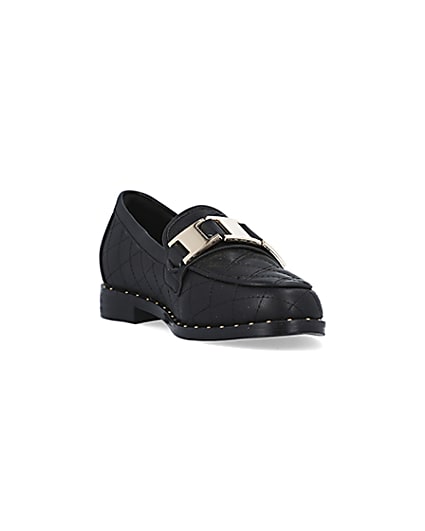360 degree animation of product Girls Black PU Quilted Loafers frame-19