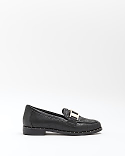 Girls Black PU Quilted Loafers
