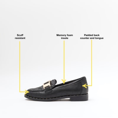 Girls Black PU Quilted Loafers