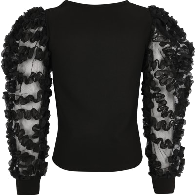 black and white ruffle top