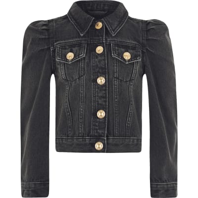 girls black denim jacket