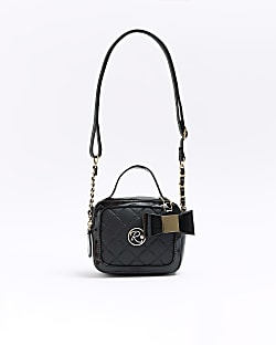 Girls black quilted bow detail bag