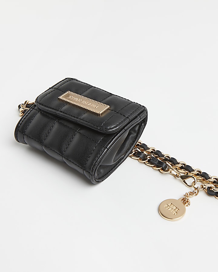 Girls black quilted chain belt bag