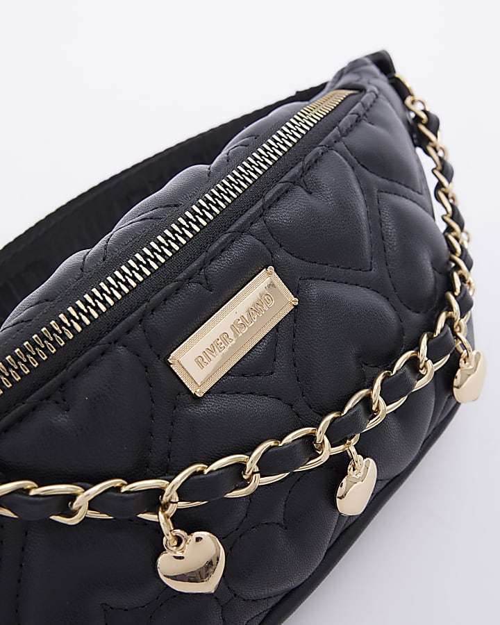 Girls black quilted Chain Bum Bag