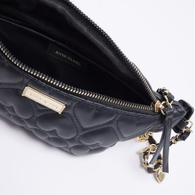 Girls black quilted Chain Bum Bag River Island