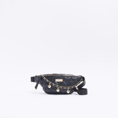 Girls black quilted Chain Bum Bag