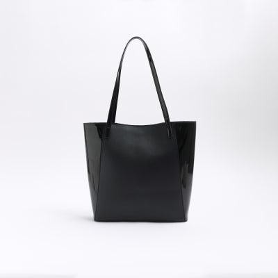 Faux Leather Quilted Chain Strap Tote Bag - Black