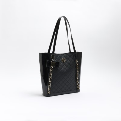 Girls black quilted chain detail shopper bag