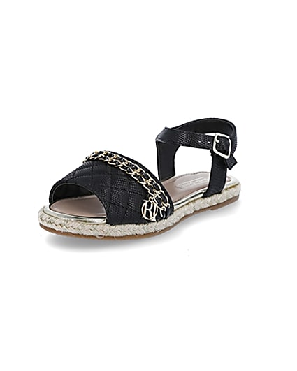360 degree animation of product Girls black quilted chain sandals frame-0