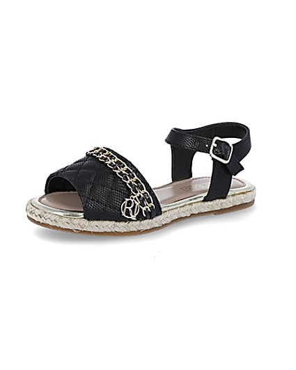 360 degree animation of product Girls black quilted chain sandals frame-1