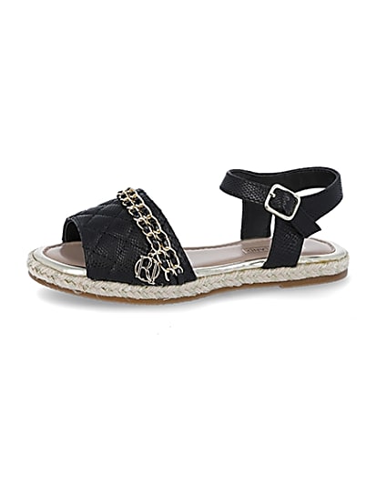 360 degree animation of product Girls black quilted chain sandals frame-2