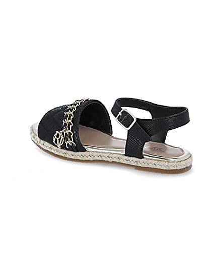 360 degree animation of product Girls black quilted chain sandals frame-5