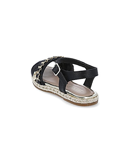 360 degree animation of product Girls black quilted chain sandals frame-7