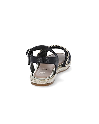 360 degree animation of product Girls black quilted chain sandals frame-10