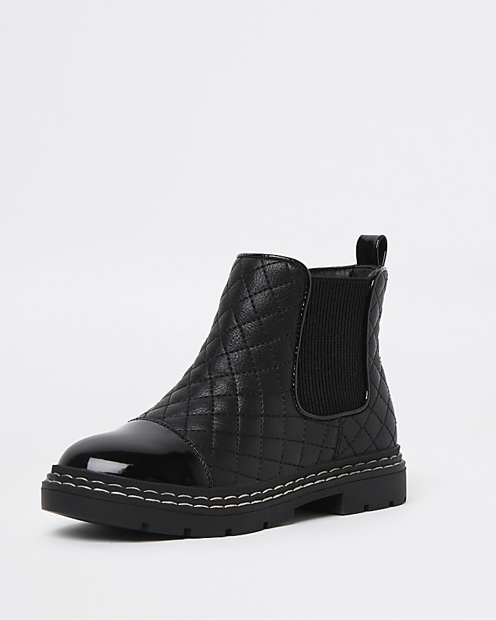 Girls black quilted chelsea boots