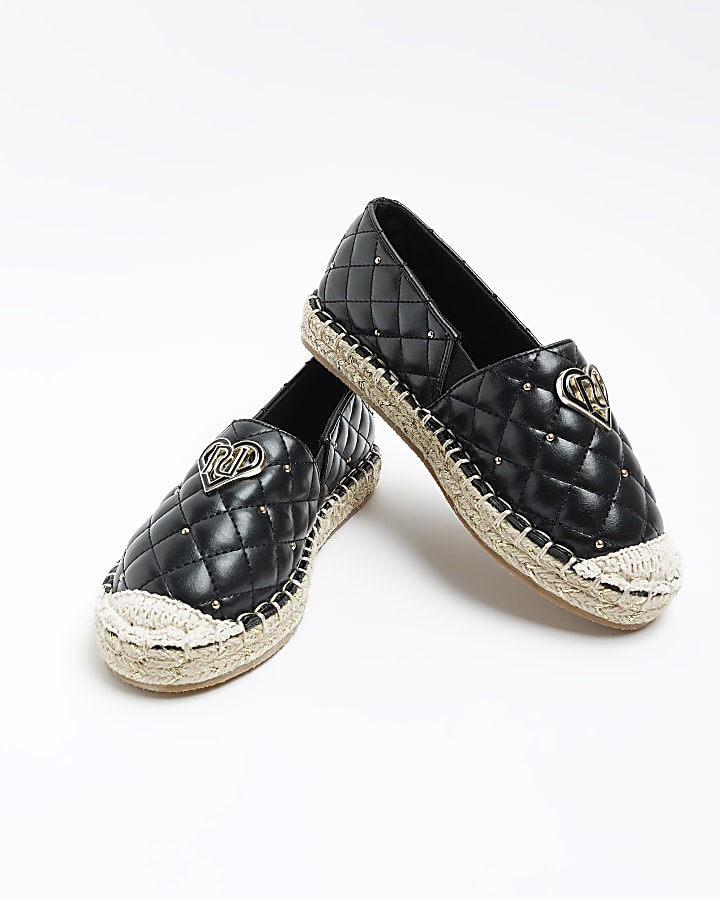 Girls black quilted espadrille shoes
