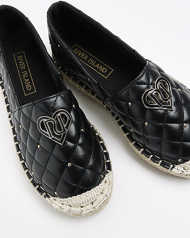Girls black quilted espadrille shoes