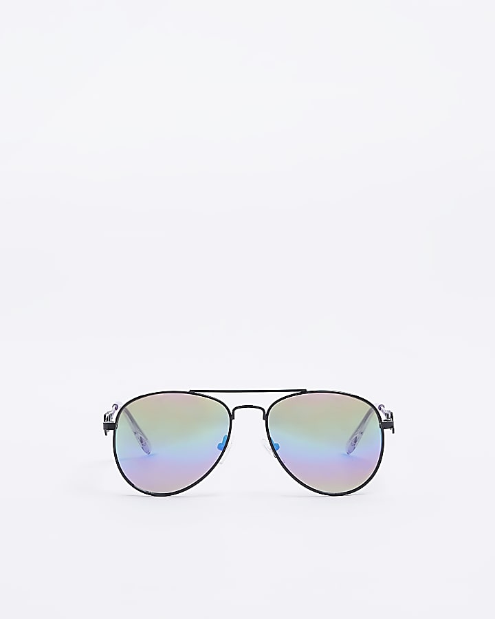 Girls Black Rainbow Lense Heart Sunglasses