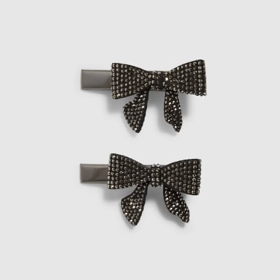 Girls Black Rhinestone Pack Of 2 Bows