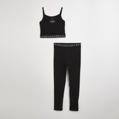Girls black RI Active crop and set | River Island